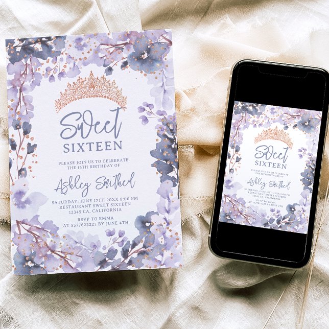 Goldlavender floral tiara Prinzessin Sweet 16 Einladung (Von Creator hochgeladen)