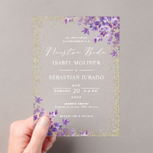 Goldlavender Nuestra Boda Spanish Wedding Acryleinladungen