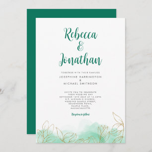 Goldleaf Emerald Watercolor Einladung zur Hochzeit