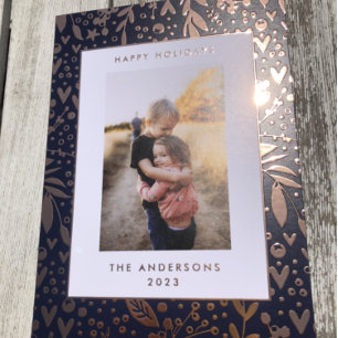 Goldleaf mit blauem Blumenrahmen FOTO Folien Feiertagskarte