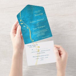 Goldleaf Swirl Aquamarin Blue Foto Template Hochze All In One Einladung