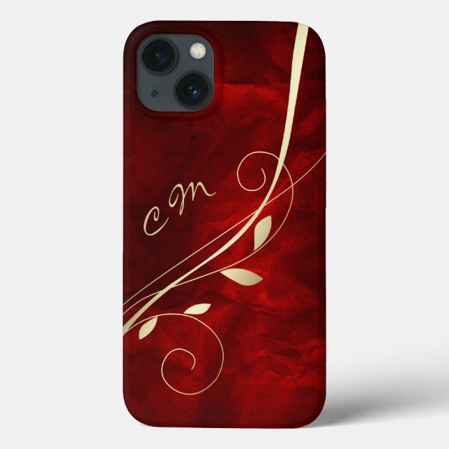 Goldleaf Swirl Rote Monogramm Case-Mate iPhone Hülle (Rückseite)