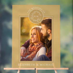 Goldleafy-Wappen Monogram-Foto Hochzeit Acrylschild