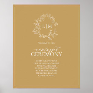 Goldleafy-Wappen Monogram Unplugged Wedding Poster