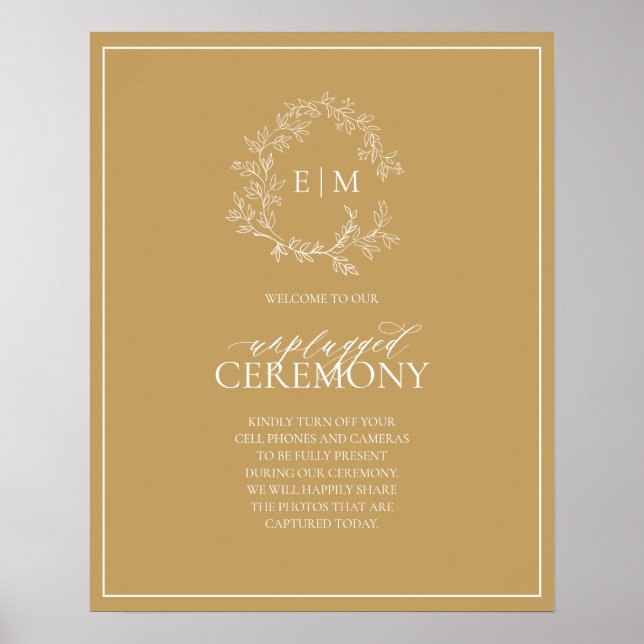 Goldleafy-Wappen Monogram Unplugged Wedding Poster (Vorne)