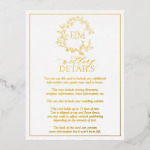 Goldleafy Wappen Monogram Wedding Details Card Folie Einladungspostkarte