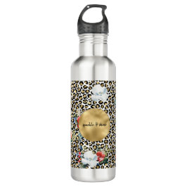 Goldleopard Print Floral personalisiertes Zitat Edelstahlflasche