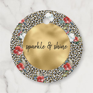Goldleopard Print Floral personalisiertes Zitat Geschenkanhänger