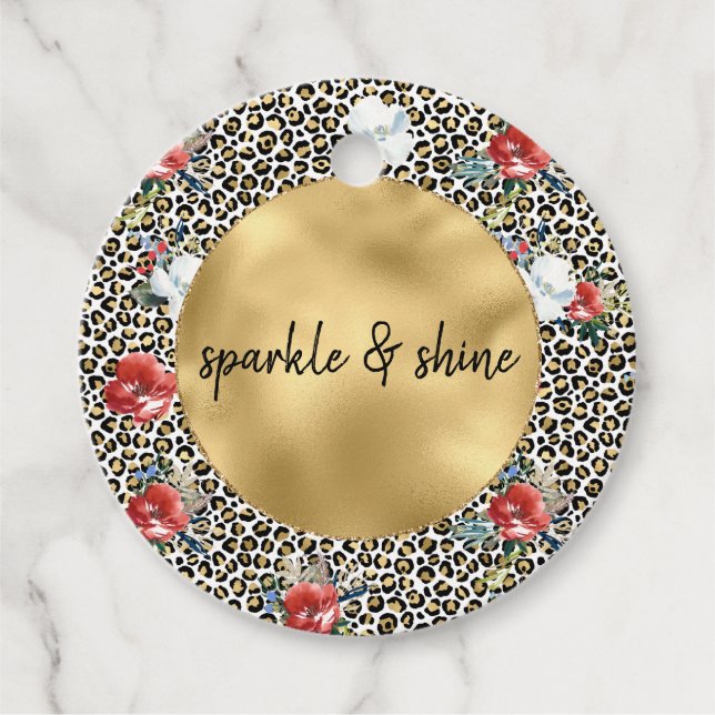 Goldleopard Print Floral personalisiertes Zitat Geschenkanhänger (Vorderseite)