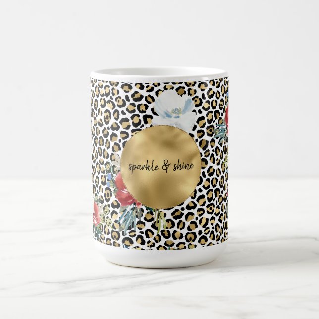 Goldleopard Print Floral personalisiertes Zitat Kaffeetasse (Mittel)