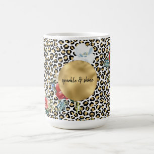 Goldleopard Print Floral personalisiertes Zitat Kaffeetasse