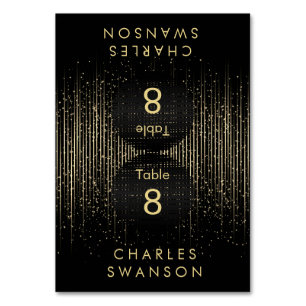 Goldlichtdusche   Platzkarten mit DIY-Text Tischnummer