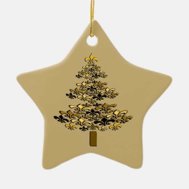 GoldLilien-Weihnachtsbaum-Stern Keramik Ornament (Vorne)
