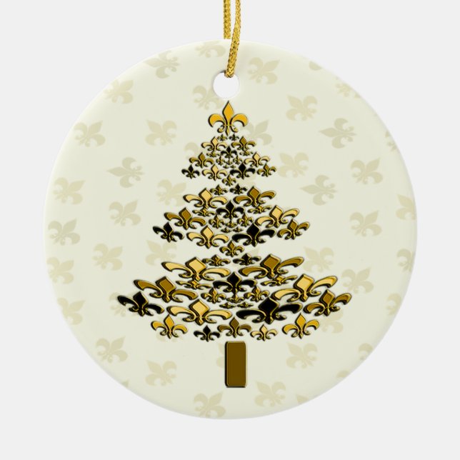 GoldLilien-Weihnachtsbaum-Verzierung Keramik Ornament (Vorne)