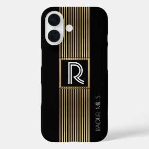 Goldlinien Monogramm / mit Monogramm schwarz iPhone 16 Hülle