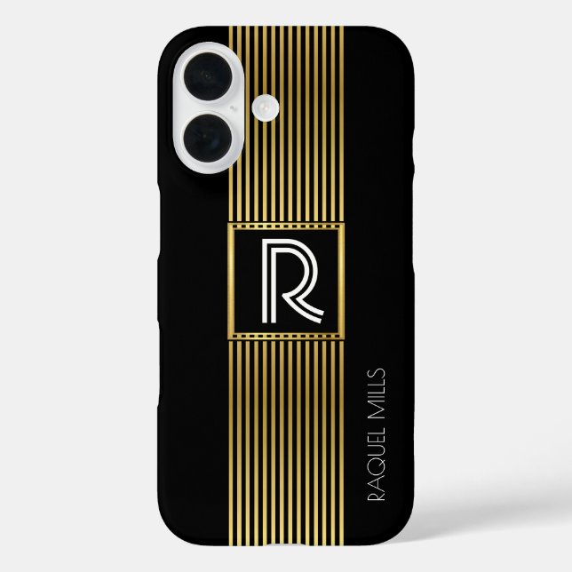Goldlinien Monogramm / mit Monogramm schwarz Case-Mate iPhone Hülle (Rückseite)