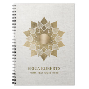 Goldlotos-Blumen-Yoga-Lehrer-nobles Leinen Notizblock