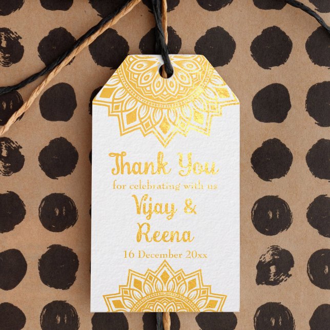 Goldmandala-Design personalisierte Hochzeit Geschenkanhänger (Gold mandala design personalized wedding foil gift tags)