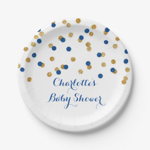 Goldmarine-Blauconfetti-Babyparty-Platte Pappteller