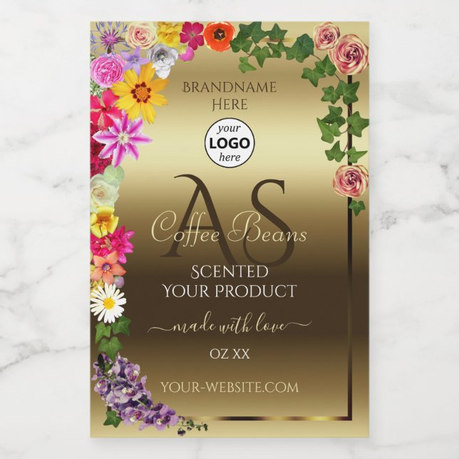 Goldmarken Farbige Blume Monogram Logo Lebensmitteletikett (Einzelnes Label)