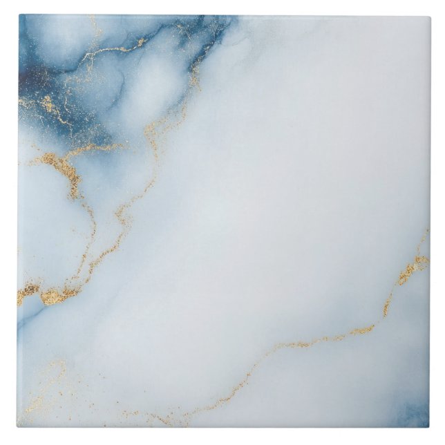 Goldmarmor Blaues Muster  Fliese (Vorderseite)