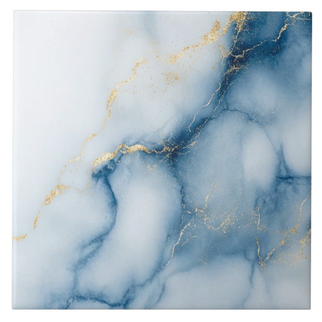 Goldmarmor Blaues Muster  Fliese (Vorderseite)