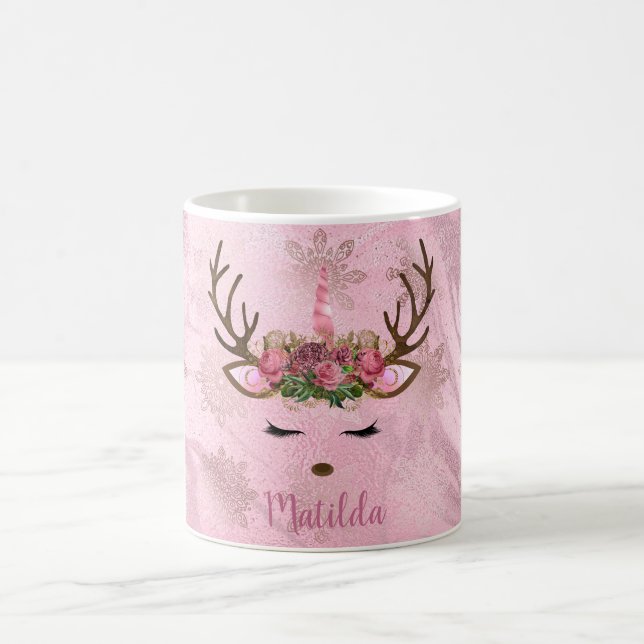 Goldmarmor der Girly Rose, Einhornschneeflocken Kaffeetasse (Mittel)