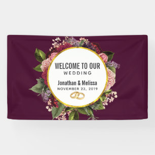 Goldmarmor Muster und Burgund Florals Hochzeit Banner