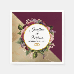 Goldmarmor Muster und Burgund Florals Hochzeit Serviette