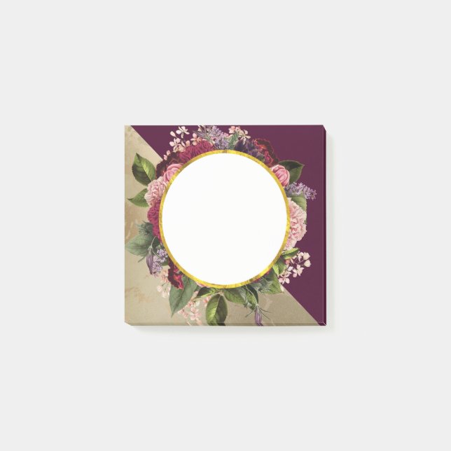 Goldmarmor Muster und Burgund Florals Post-it Klebezettel (Vorderseite)