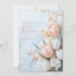 Goldmarmor-Rosa-Tulpen-Frühlingshochzeit Einladung