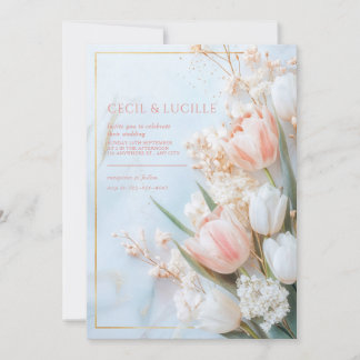 Goldmarmor-Rosa-Tulpen-Frühlingshochzeit Einladung