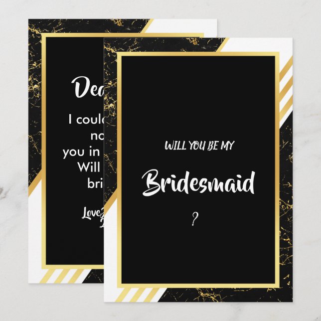 Goldmarmor Streifen Typografie schwarz Bridesmaid Einladung (Vorne/Hinten)