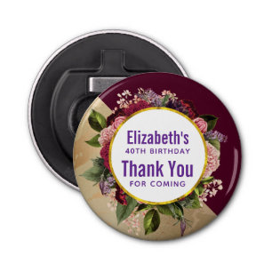 Goldmarmor und Burgund Florals Geburtstagsgunst Flaschenöffner