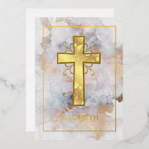 Goldmarmortaufe oder Christening Filigree Folieneinladung