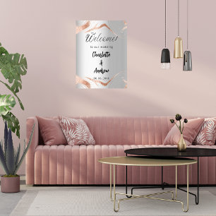 Goldmarmorvenen der Hochzeitssilber-Rose willkomme Poster