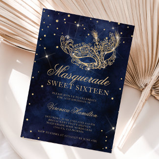 Goldmaske-Maskerade-Maske, blau Sweet 16 Einladung