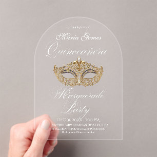 Goldmasken-Maskerade Quinceanera Geburtstag Acryleinladungen