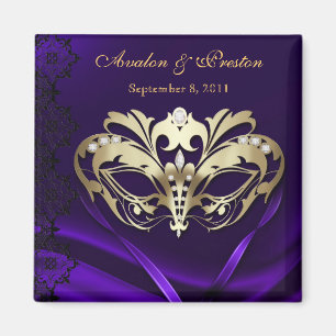 Goldmaskerade-lila Save the Date Magnet