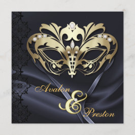 Goldmaskerade-Schwarzes Jeweled Hochzeit Einladung