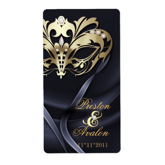 Goldmasquerade Black Jeweled Wedding Wine Label (Vorne)