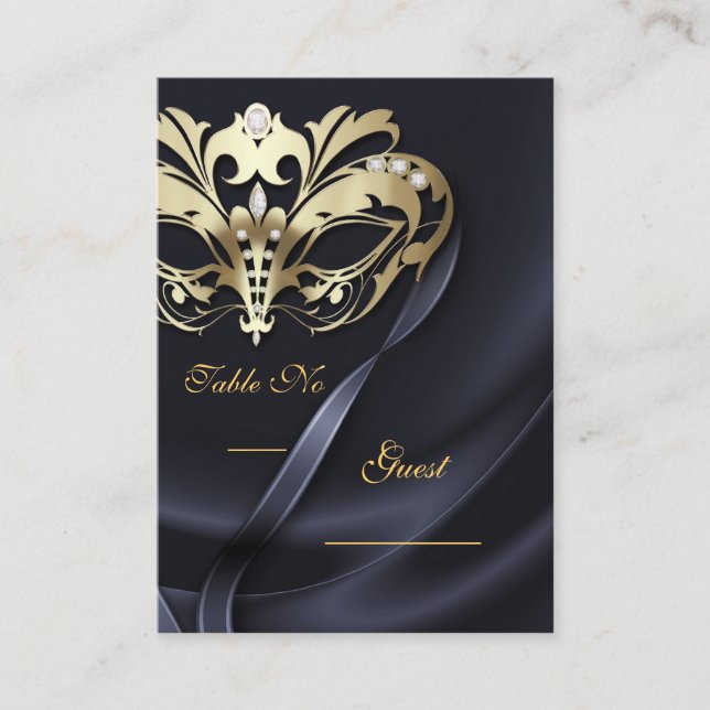 Goldmasquerade Black Juweliertisch Platzkarte (Vorderseite)