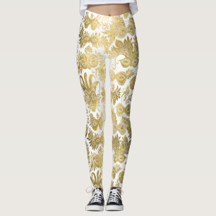 Goldmasquerade Masken auf weißem Muster Leggings
