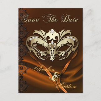 Goldmasquerade Orange Jewel Save the Date Ankündigungspostkarte