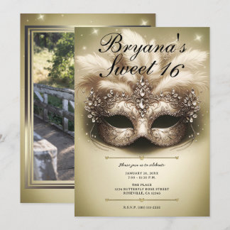 Goldmasquerade Sweet 16 Foto Geburtstag Einladung