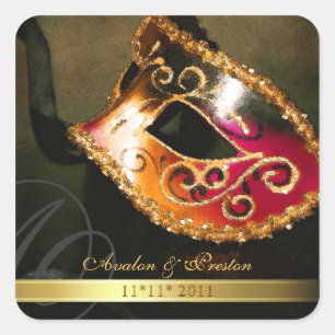 Goldmasquerade-Swirl Save the Date Sticker