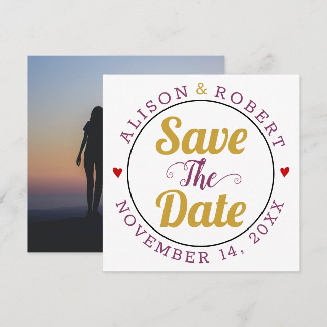 Goldmaulbeertypografie-Herz-Foto auf der Rückseite Save The Date (Vorne/Hinten)