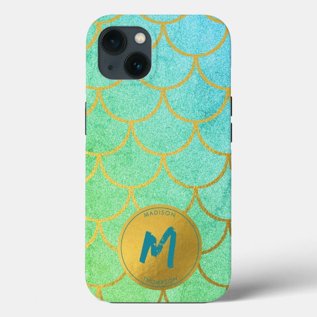 Goldmedaille Aquamarines Mustermonogramm Case-Mate iPhone Hülle (Rückseite)