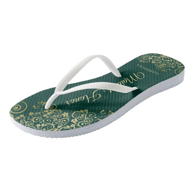 Goldmedaille auf der Emerald Green Trauzeugin Wedd Flip Flops (Schrägansicht)