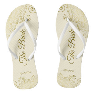Goldmedaille auf Elfenbein Die Braut Elegante Hoch Flip Flops